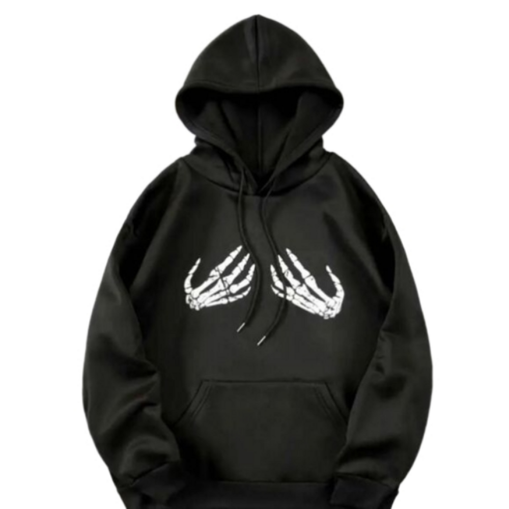 unisex skeleton hand print hooded